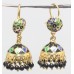 Earrings Enamel Meena Jhumki Dangle Sterling Silver 925 Gold Rhodium Blue Beads Traditional E516